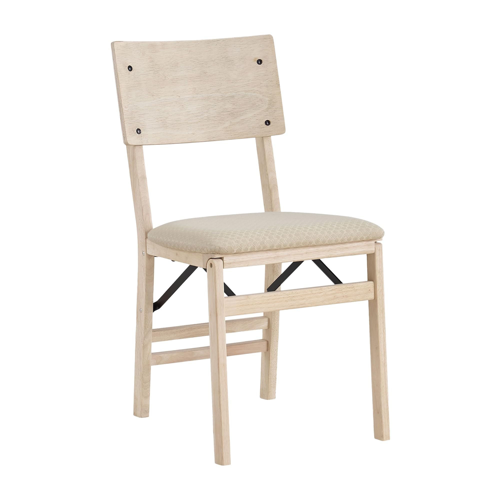 Premium Solid Wood Folding Dining Chair Set of 2 - MECO Stakmore Aztec Curved Back with Fabric Padded Seat - Perfect for Small Spaces, Kitchen, Dining Room & Home Office - Unfinished Wood Finish