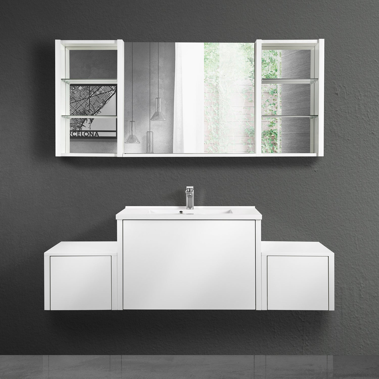 DAX OHANA Collection Wooden Wall Mirror Shelf - Rustic Bathroom & Bedroom Decor for Home Organization