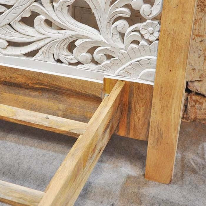 Hand Carved Indian Solid Wooden Zara Bed Frame - 2-Tone Finish - Elegant & Durable Bedroom Furniture for Master Suite or Guest Room