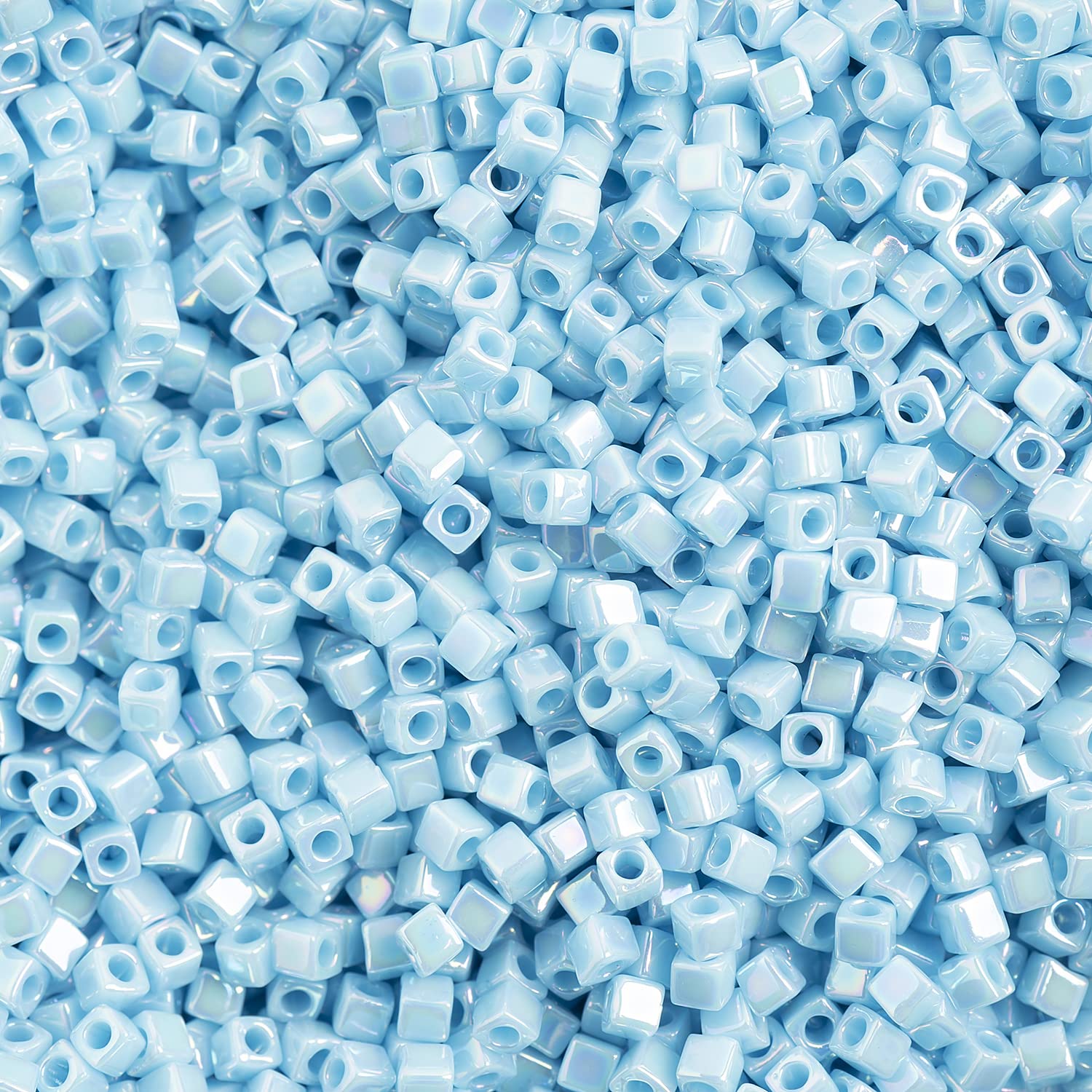 Miyuki 1.8mm Square Glass Beads - Light Blue Opaque AB Finish (20g Vial) | Japanese Seed Beads for Jewelry Making, DIY Crafts & Scrapbooking