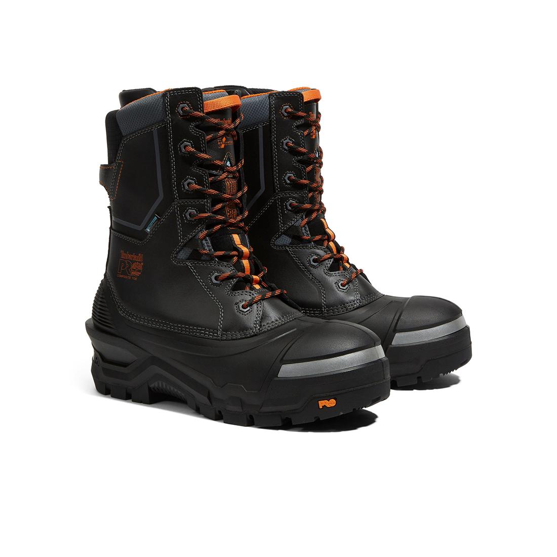 Pac Max 10 Inch Waterproof Composite Toe Work Boots for Men - CSA Approved Safety Shoes, Black/Orange - Ideal for Construction, Industrial Work & Outdoor Activities
