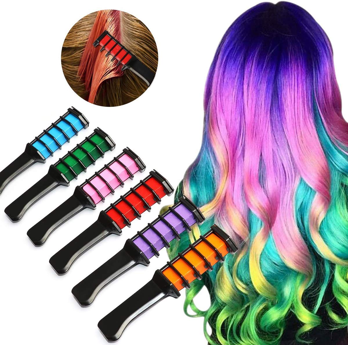 YMZ 6-Piece Disposable Hair Chalk Comb Set - Non-Toxic Temporary Hair Color for Kids & Adults | Perfect for DIY Hair Dyeing, Parties, Halloween, Christmas & Cosplay Costumes