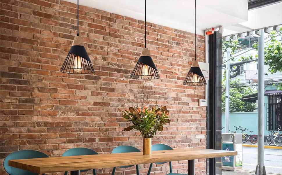 Modern Black Adjustable Wood Pendant Light - Kitchen Island Hanging Fixture for Dining Room, Living Room, Bedroom, Hallway & Bar | Industrial Style Lighting for Home & Commercial Spaces
