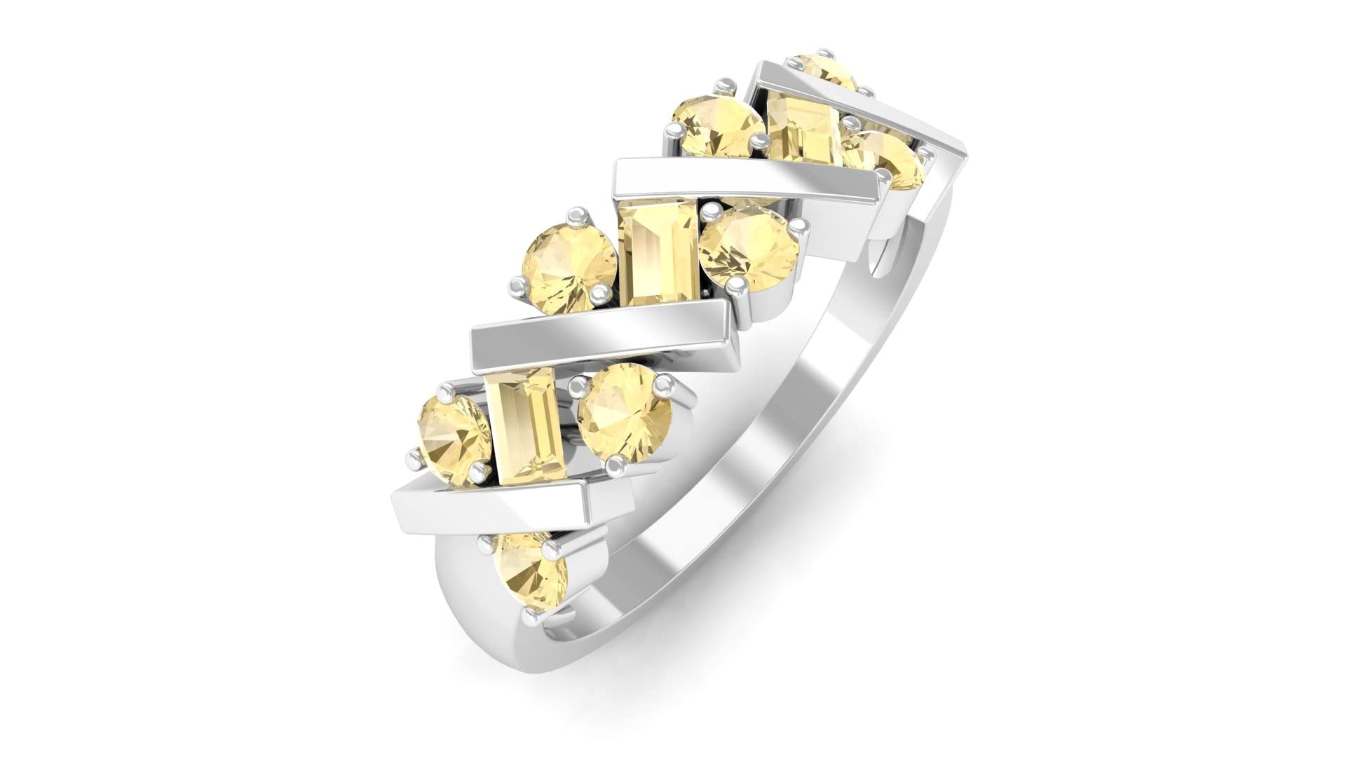 Natural Citrine Band Ring for Women - 14K Solid Gold November Birthstone Ring with Baguette & Round Cut Citrine | Elegant Jewelry Gift for Birthday, Anniversary & Special Occasions