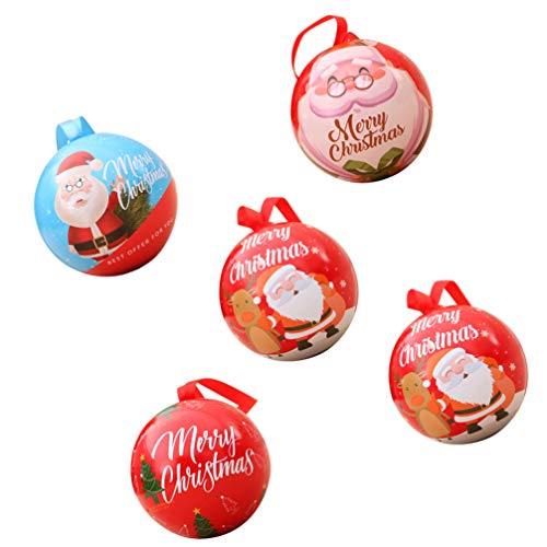 Christmas Tinplate Candy Ball Box - 5pcs Cute Christmas Tree Hanging Ornaments, Detachable Holiday Candy Containers for Winter Gifts | Perfect for Christmas Decor, Party Favors & Stocking Stuffers