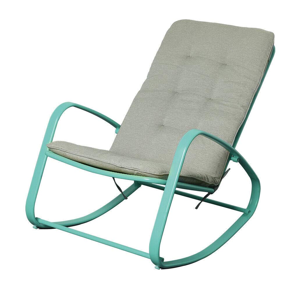 **Outdoor Rocking Chair with Removable Cushion - Steel Frame, Padded Seat, Green Patio Rocker for Garden, Porch & Backyard Relaxation**