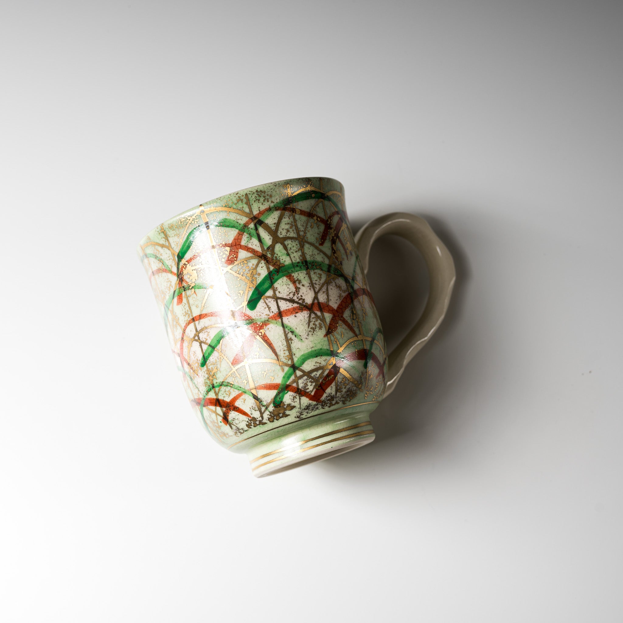 Handmade Kyo Kiyomizu Ware Ceramic Mug - Bokashi Musashino Green Japanese Tea Cup | Authentic Kyoto Pottery for Matcha, Coffee & Daily Use