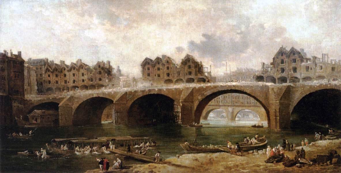 Hubert Robert Demolition of The Houses on The Pont Notre-Dame 1786 - 15x30 Inch Premium Canvas Wall Art Print - Perfect for Living Room, Office & Gallery Decor