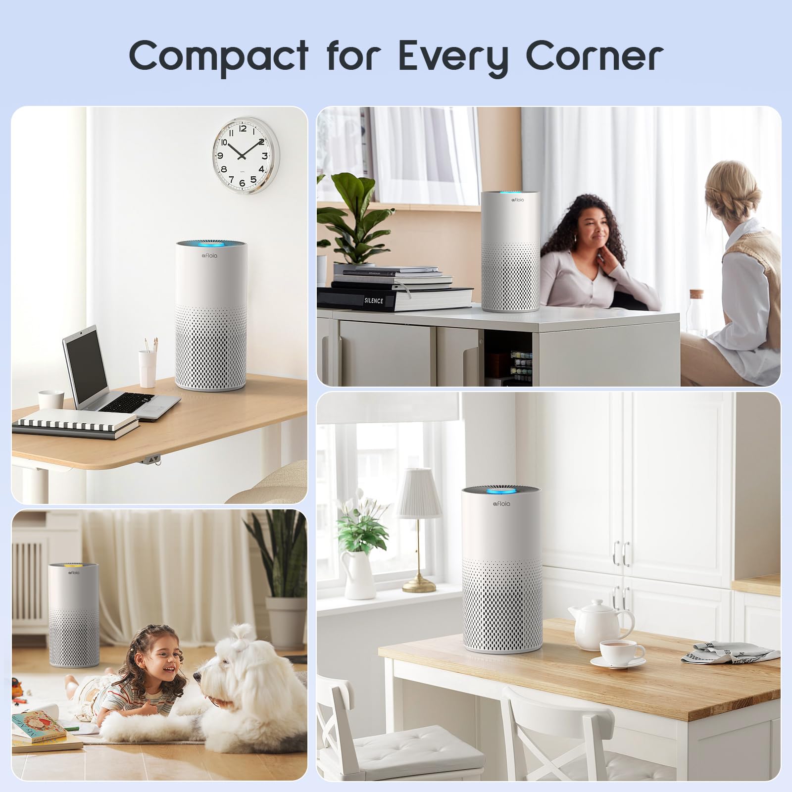 Afloia True HEPA Air Purifier for Large Rooms up to 1076 Sq Ft - Eliminates Pet Dander, Dust, Pollen, Mold, Smoke & Odors - Ultra Quiet 22dB with 7-Color Night Light - Perfect for Bedrooms, Living Rooms & Offices (Kilo White)