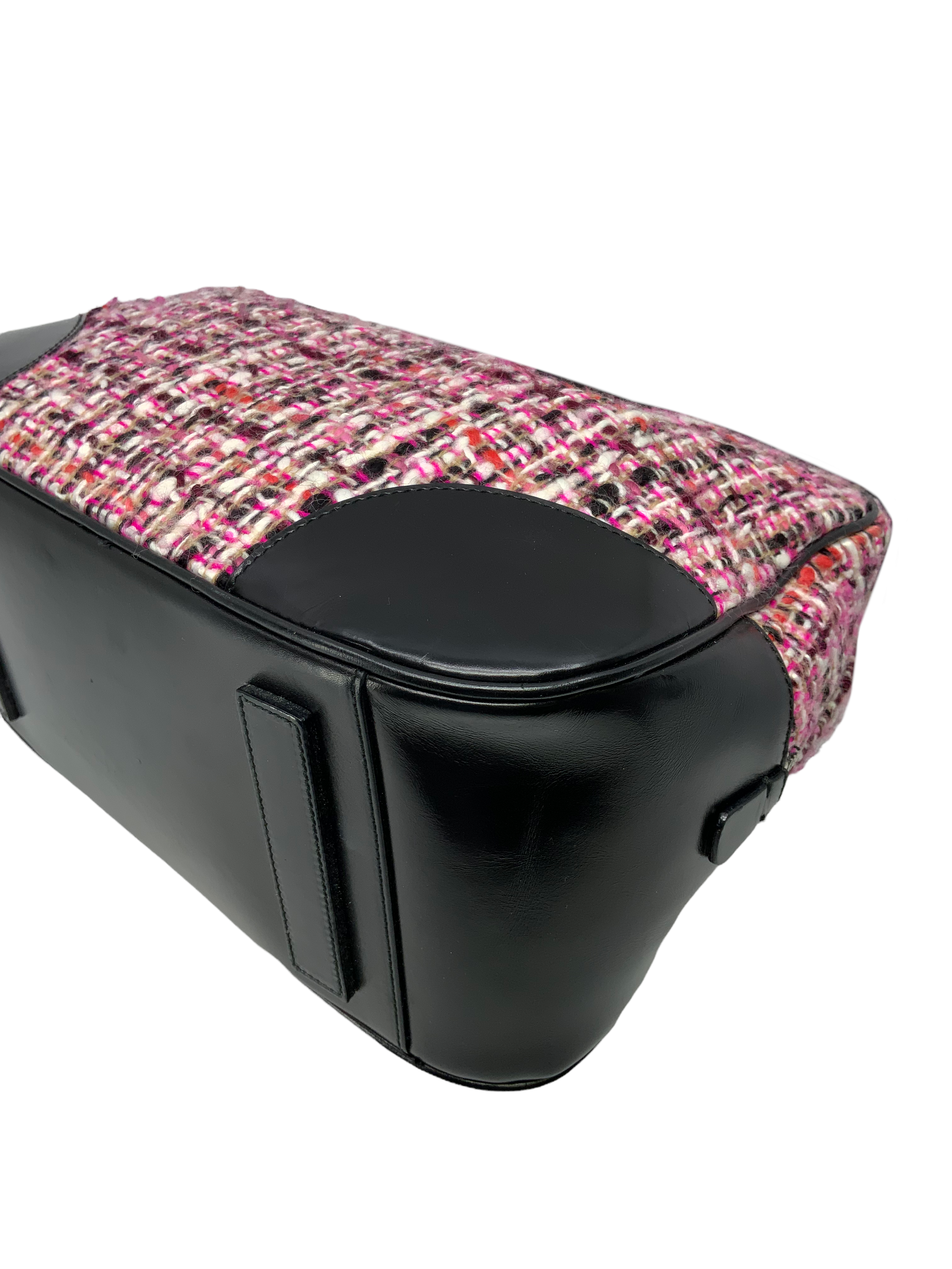 PRADA Tweed Leather Boston Bag for Women - Luxury Designer Handbag for Work, Travel & Everyday Use
