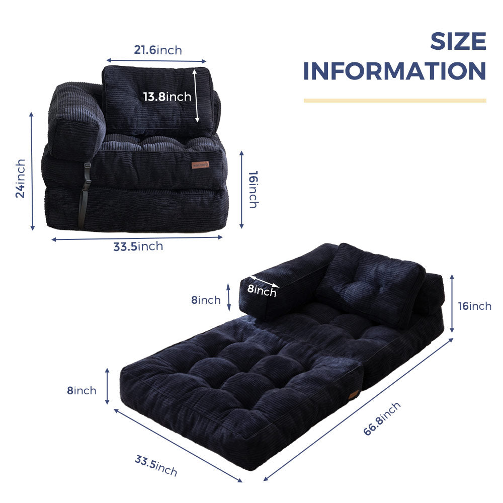 MAXYOYO L-Shaped Convertible Folding Sofa Bed with Armrest - Foldable Sleeper Sofa for Small Spaces, Guest Room & Studio Apartment - Black