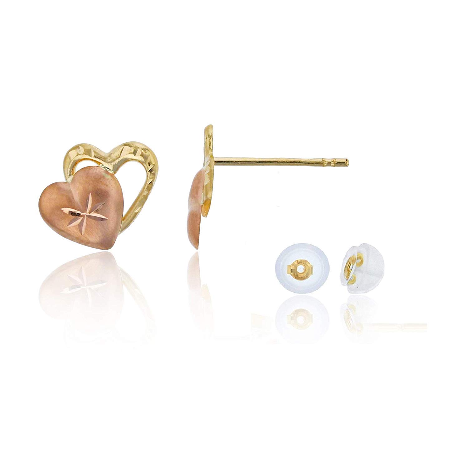 14K Yellow Gold Heart Stud Earrings for Women - Solid Gold Pave Push Back Earrings | Perfect for Valentine's Day Gifts, Anniversary Presents & Everyday Elegance