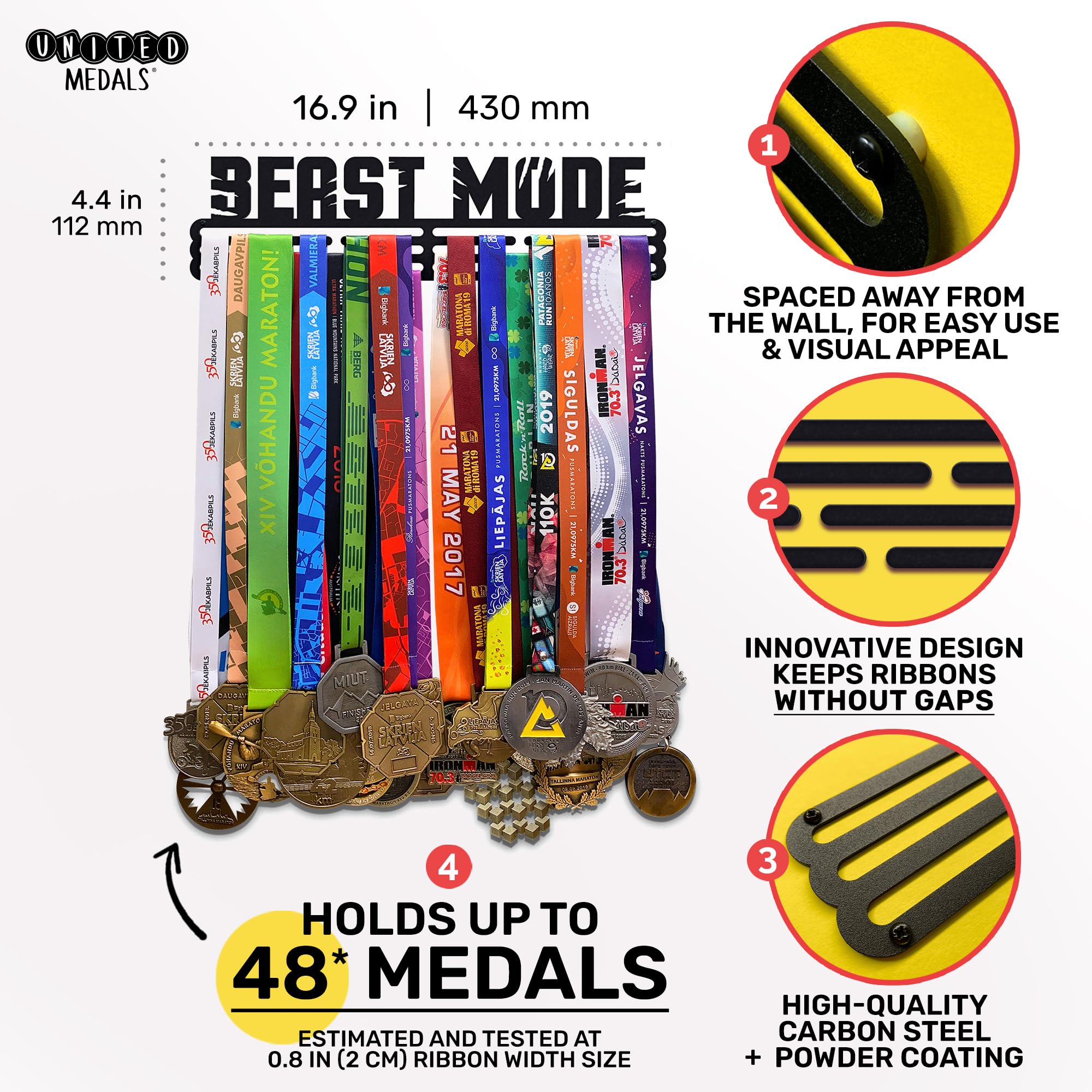 Beast Mode Steel Medal Hanger Display Rack - Premium Wall Mounted Award Organizer for Sports Trophies, Military Medals & Competition Ribbons - Perfect for Home, Office or Gym Decoration