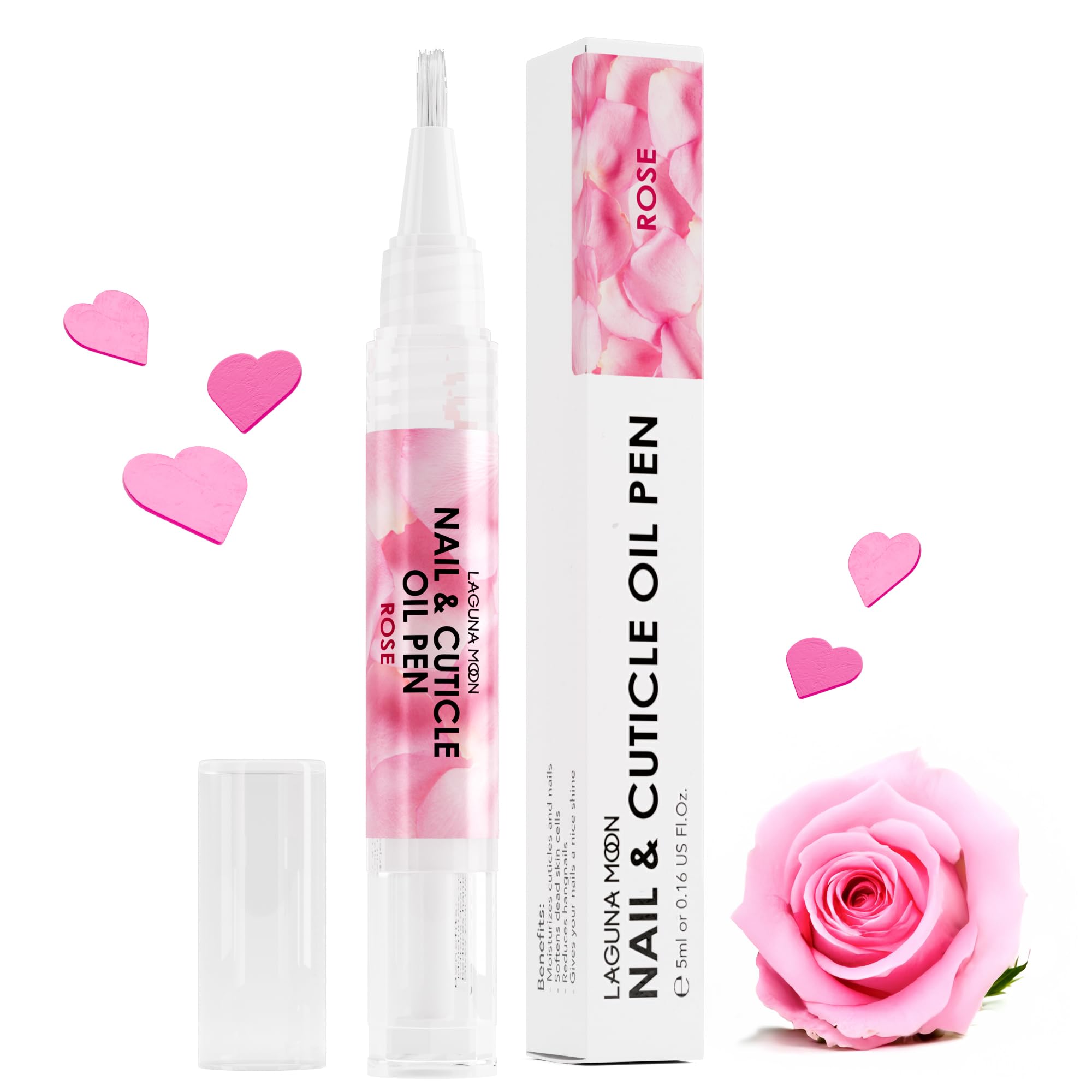 Lagunamoon Moisturizing Nail & Cuticle Oil Pen with Jojoba Seed Oil - Rose Scented Hand & Nail Treatment (5ml) - Perfect for Dry Cuticles, Nail Care & At-Home Manicures