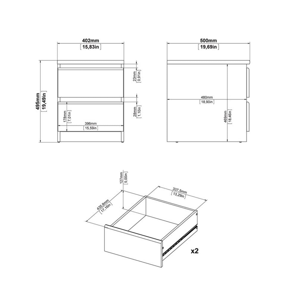 Home Square 2-Piece White High Gloss Wood Bedroom Set - 2-Drawer Nightstand & 6-Drawer Dresser | Perfect for Modern Bedrooms, Guest Rooms & Small Spaces