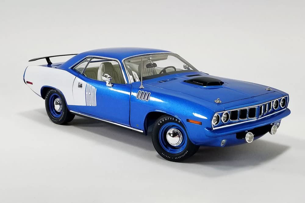1971 Plymouth Hemi Barracuda B5 Blue & White 1/18 Scale Diecast Model Car - Acme A1806123 - Collectible Toy Car for Display & Gift Giving
