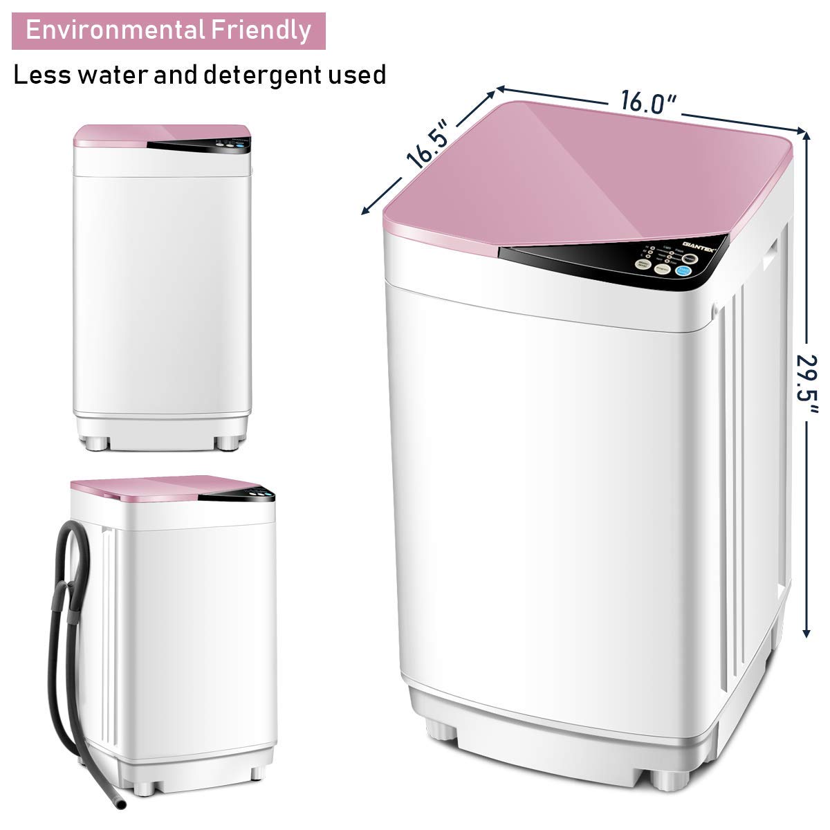 RELAX4LIFE 7.7 lbs Portable Compact Washing Machine with Dryer - 6 Wash Programs, 3 Water Levels, Imbalance Adjustment - Perfect for Dorm, RV, Apartments & Small Spaces (Pink) - Ideal for Travel, Camping & Tiny Home Living