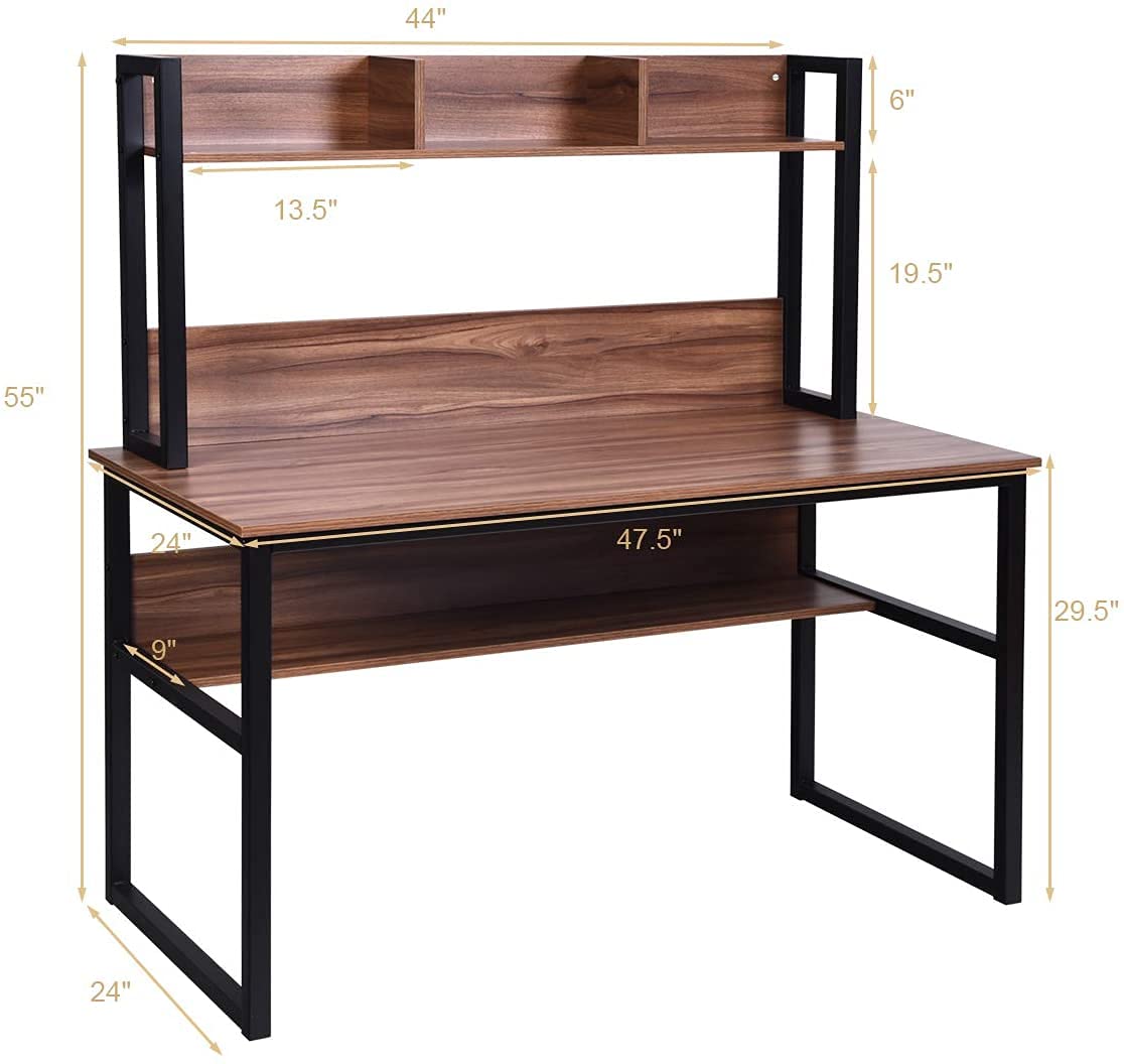 Goplus Modern Computer Desk with Coffee & Black Finish - Home Office Desk for Work, Study, and Gaming - Perfect for Small Spaces & Apartments