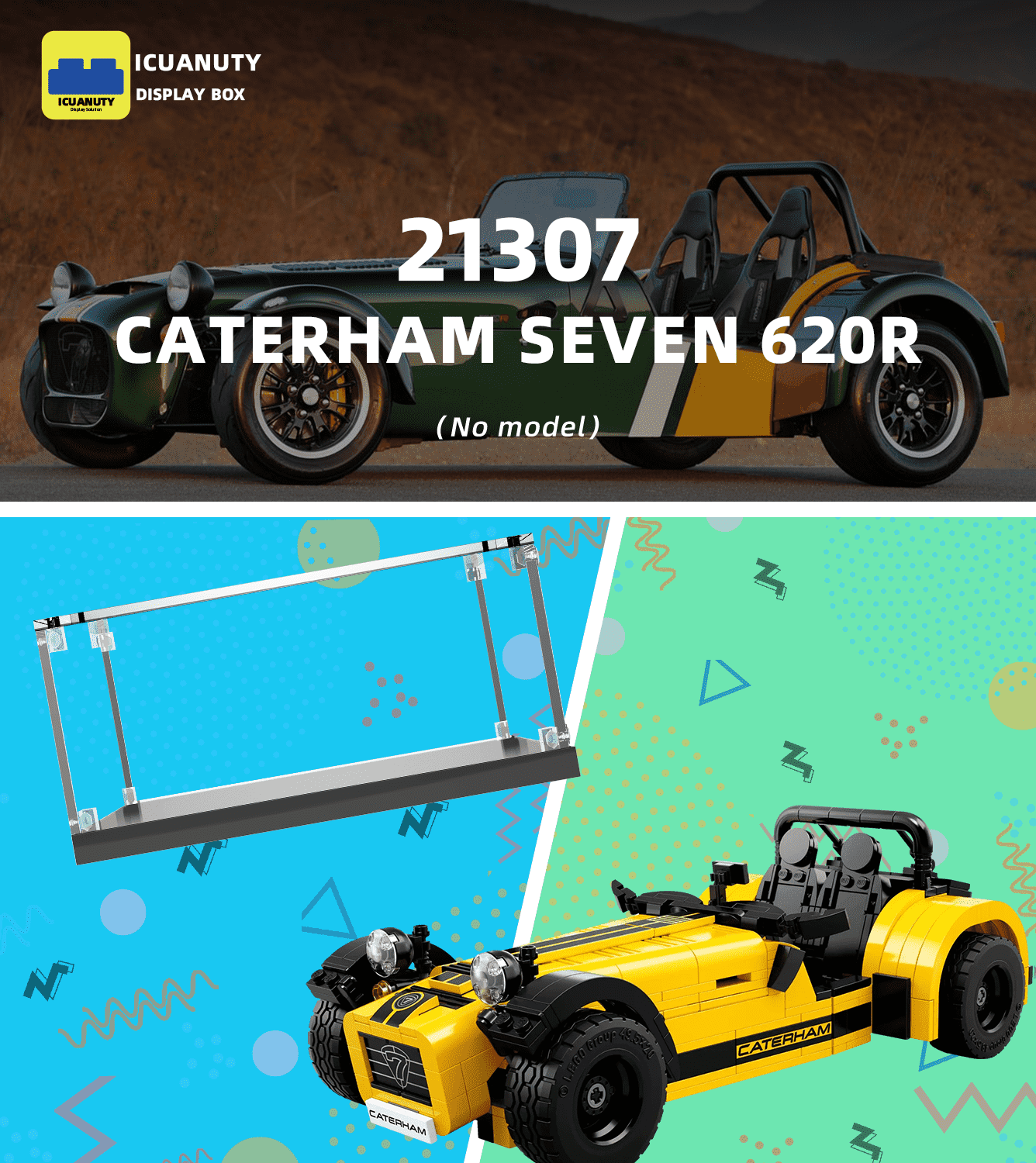 Lego Ideas Caterham Seven 620R 21307 Display Case - Clear Acrylic Showcase for Lego Car Model Collection - Perfect for Home Office Decor & Gift for Lego Enthusiasts