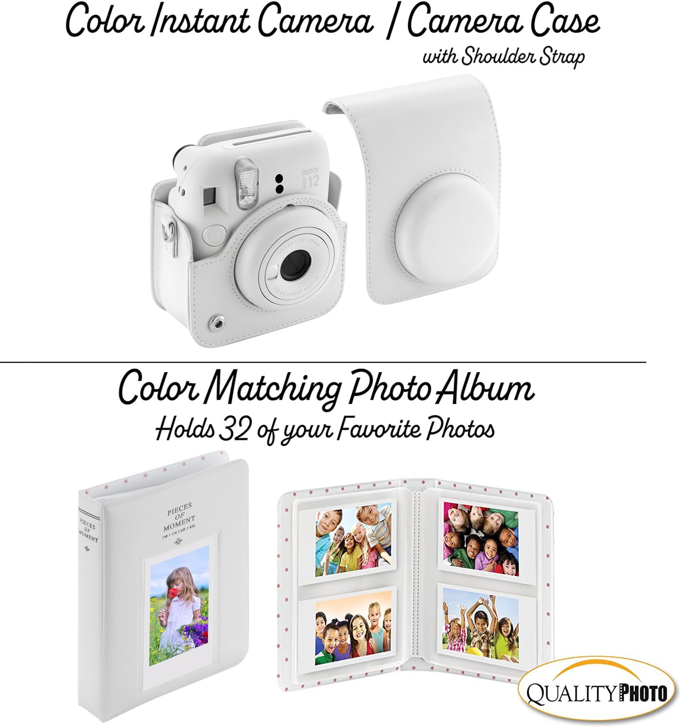 Fujifilm Instax Mini 12 Instant Camera Bundle - Clay White with Case, Stickers, Photo Album & Frames | Perfect for Parties, Travel & DIY Scrapbooking Memories