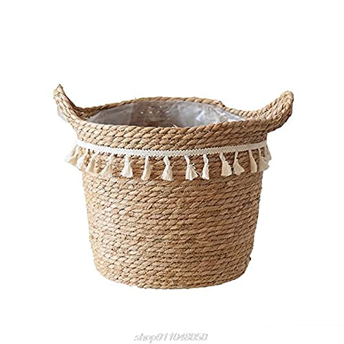 Nordic Handmade Straw Woven Basket - Macrame Flower Pot & Plant Container for Laundry, Picnic, Toy Storage | Decorative Tassel Home Decor (Color: Large) | Perfect for Boho Living Room, Bedroom & Garden Decor