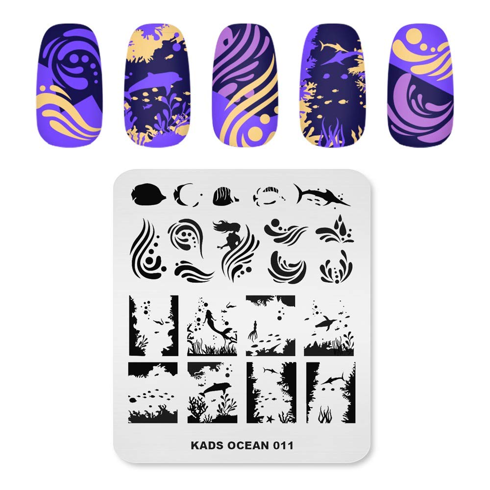 Premium KADS Nail Art Stamping Plates - Ocean Golden Fish Design (OC011) for DIY Manicure & Nail Stamping | Professional Nail Art Tools for Salon & Home Use | Perfect for Parties, Weddings & Special Occasions