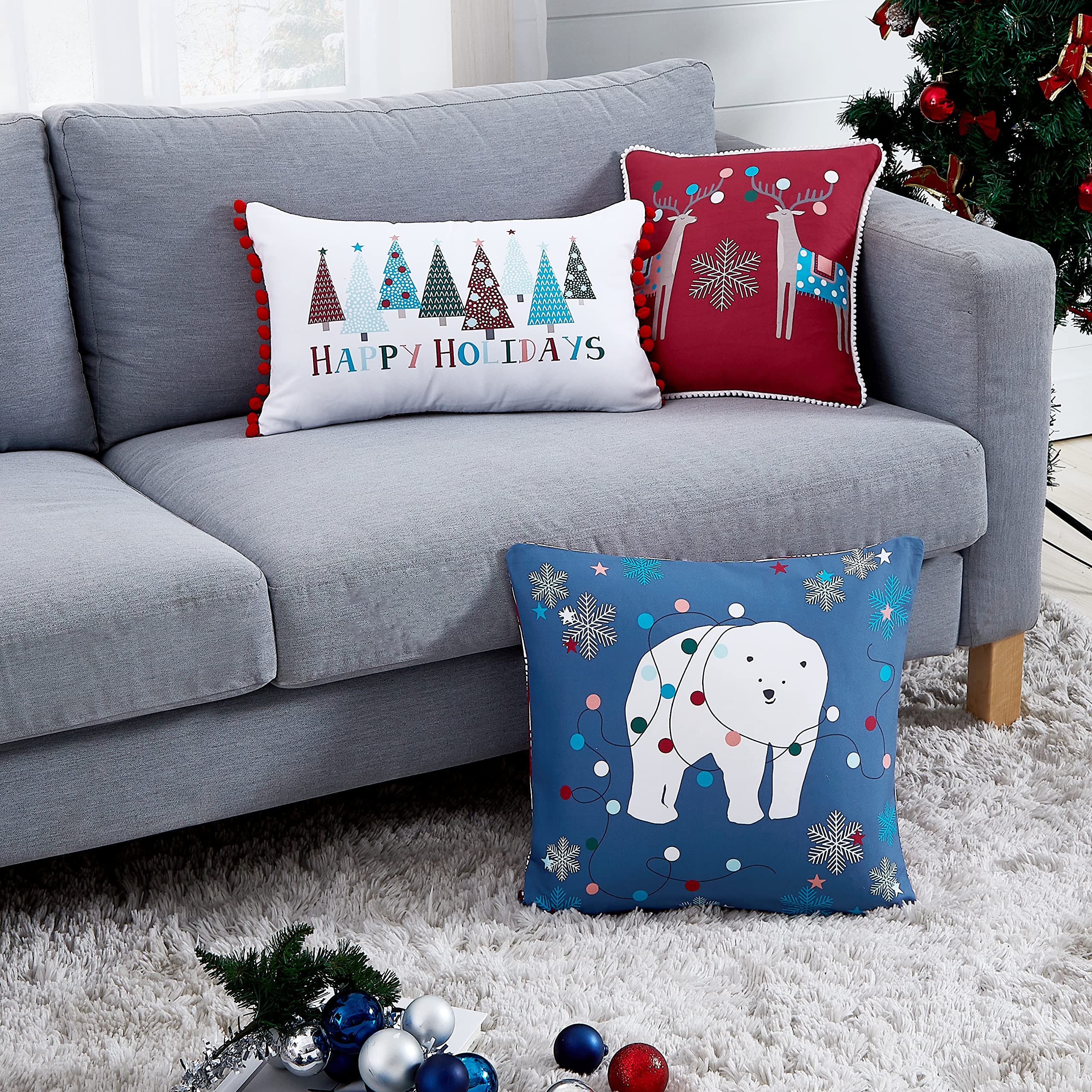 Southshore Fine Living Winter Wonderland Christmas Comforter Set - Twin Size 5-Piece Holiday Bedding with Shams & Throw Pillows, Reversible Red Plaid Bedspread Featuring Cute Trees & Reindeer | Perfect for Festive Bedroom Decor and Cozy Winter Nights
