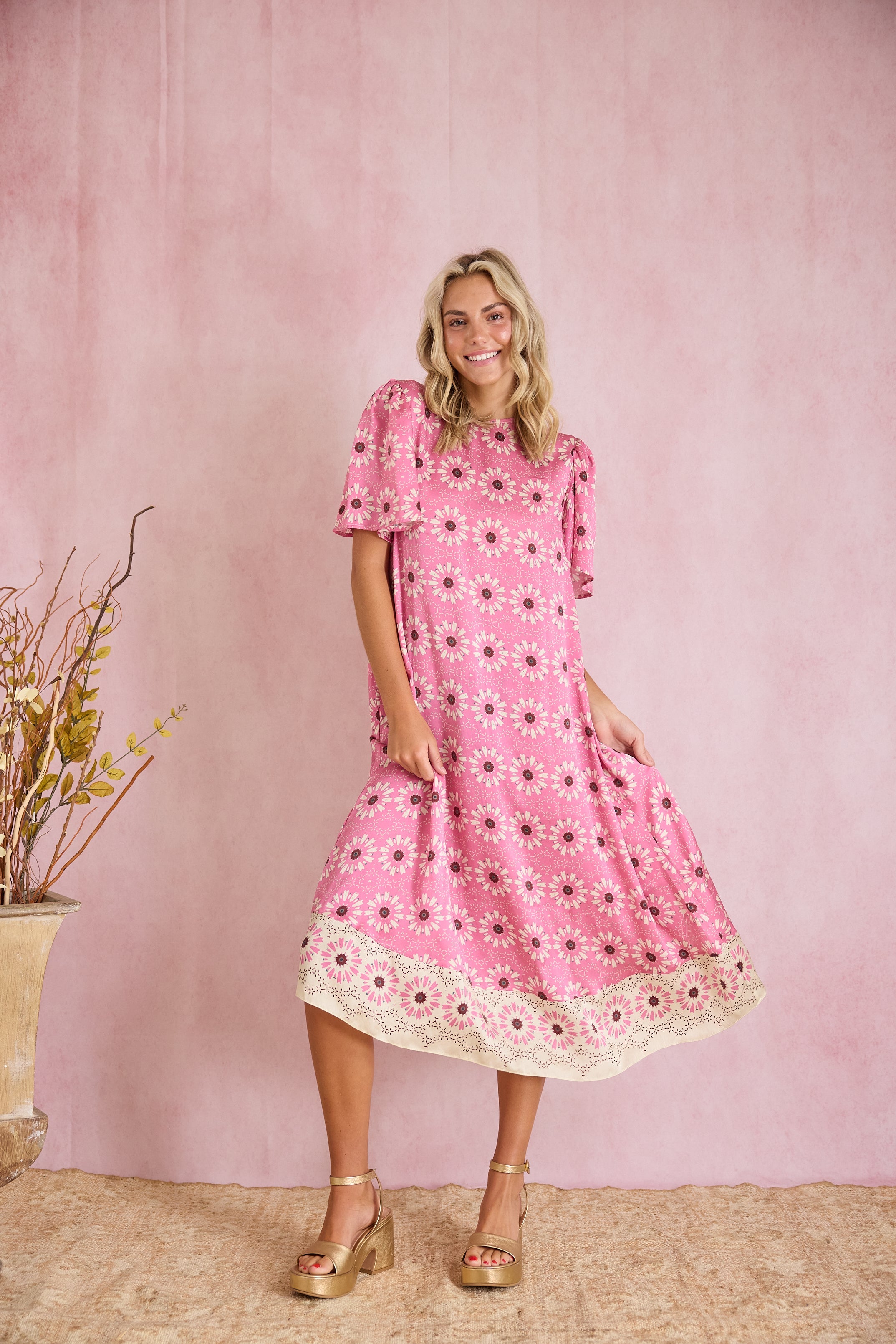 Georgia Dress - Wildflower Pink Floral Summer Dress for Women | Casual & Party Wear | Perfect for Beach, Picnic, and Date Night