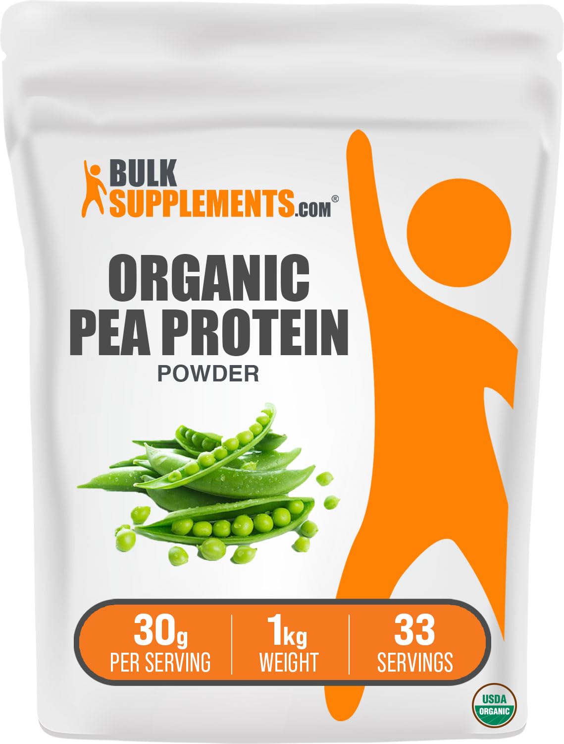 Organic Pea Protein Powder 1kg (2.2 lbs) - Plant-Based Vegan Protein Supplement, Unflavored & Gluten-Free - 30g per Serving - BulkSupplements.com | Ideal for Smoothies, Baking & Post-Workout Recovery