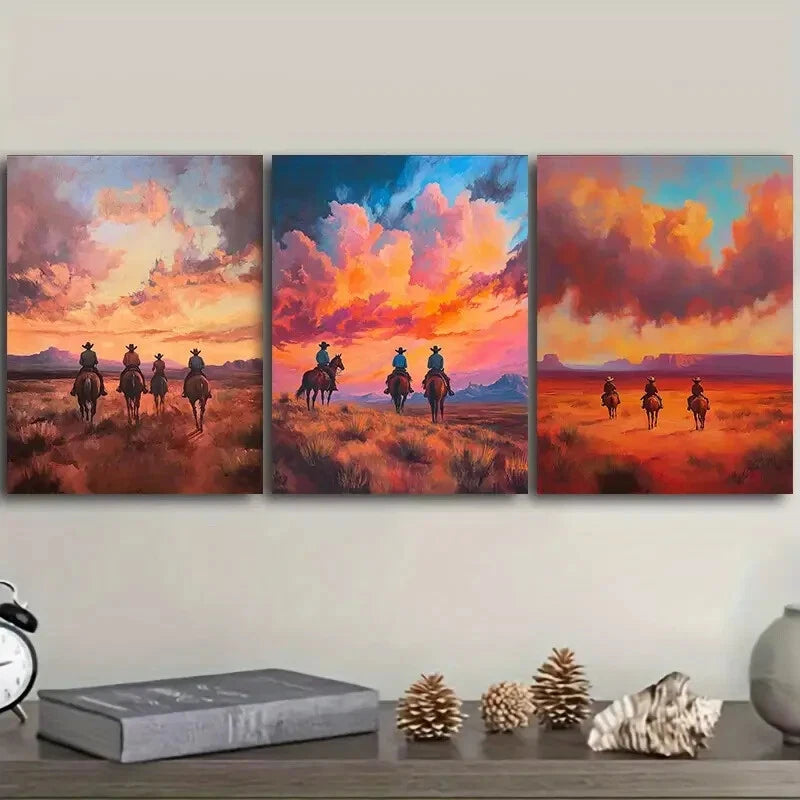 3-Piece Cowboy Wall Art Set - Framed Canvas Paintings 40x60cm - High Quality Australian Made Western Decor - Perfect for Living Room, Bedroom or Office Wall Decor