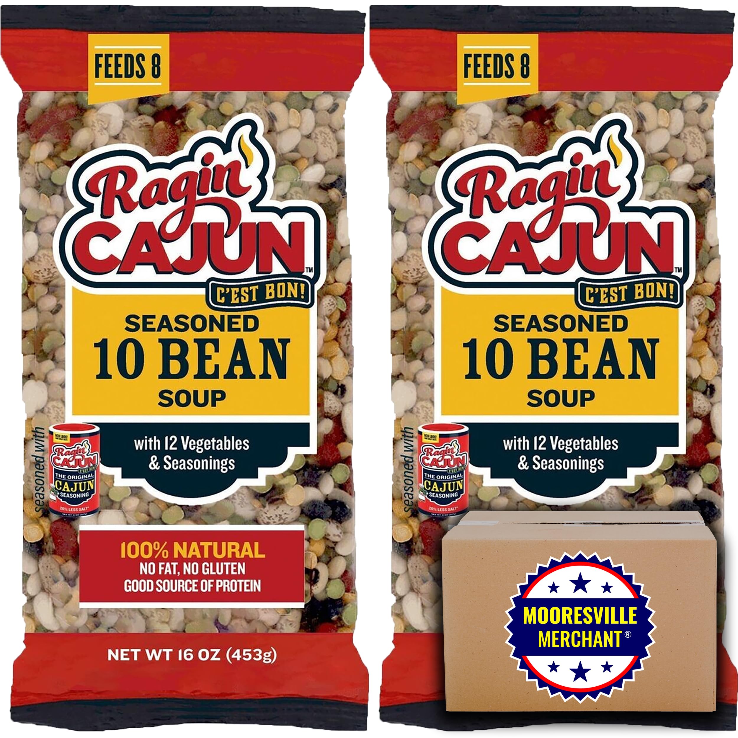 Ragin Cajun Seasoned 10 Bean Soup Mix - 16 oz (2 Pack) | Premium Cajun Spice Blend | Perfect for Soups, Stews & Slow Cooker Meals | Mooresville Merchant Collection