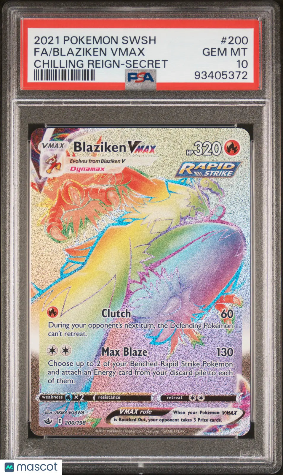 2021 Pokémon SWSH Chilling Reign Blaziken VMAX #200 Full Art Secret Rare PSA 10 Gem Mint - Collectible Trading Card for Battles & Display