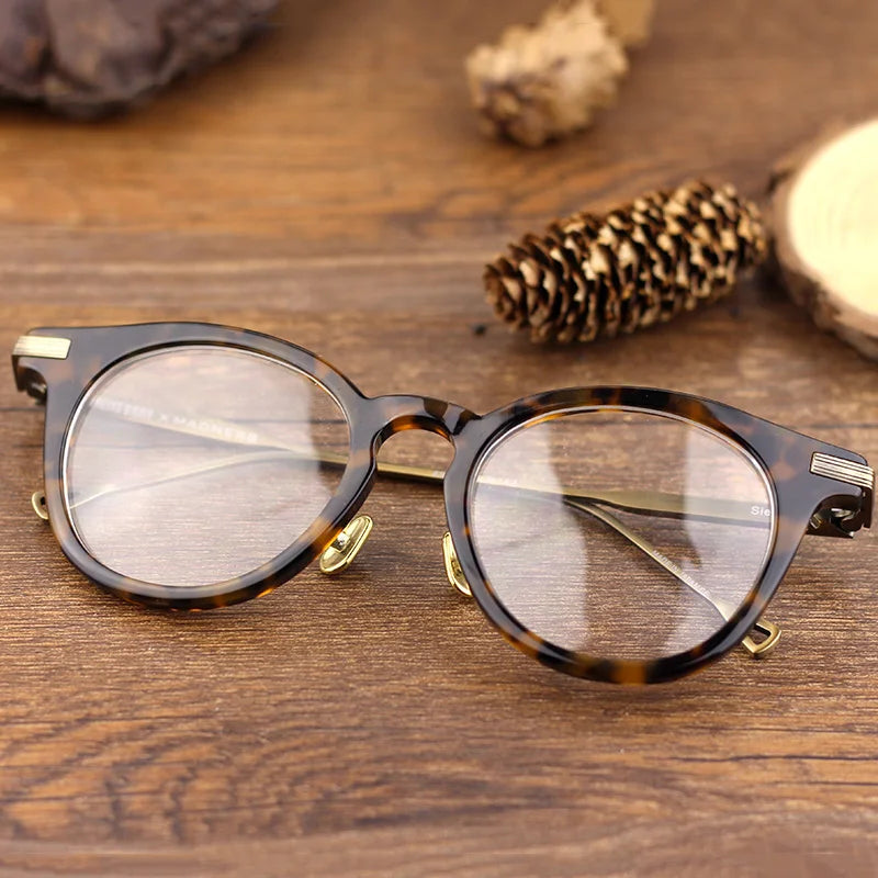 Aimee Unisex Full Rim Round Acetate Eyeglasses with Titanium Clip-On Sunglasses - Stylish Reading Glasses & Sun Protection for Men & Women | Perfect for Outdoor Activities, Driving, and Fashion Accessories