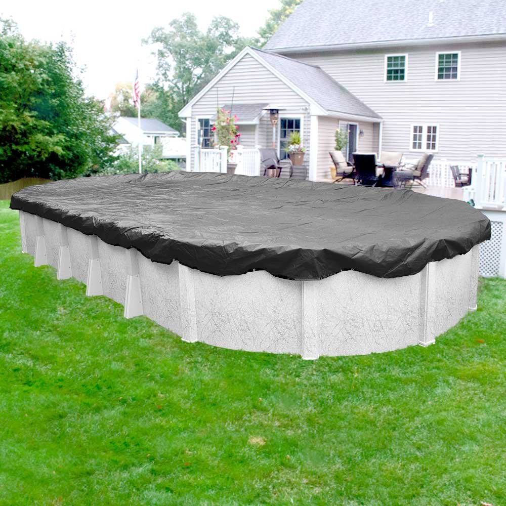 Pool Mate 511833-4-PM 20-Year Professional-Grade Oval Above-Ground Pool Winter Cover - 18 x 33 Feet, Charcoal - Heavy Duty Protection for In-Ground Pools During Cold Months
