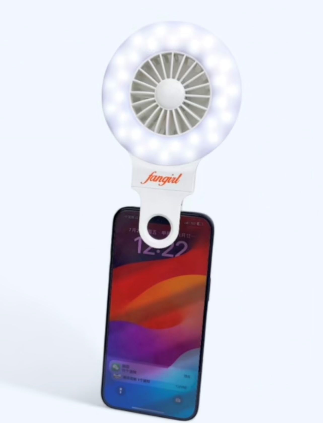 2-in-1 Clip on Phone Fan with Selfie Ring Light - Portable Cooling Fan & Beauty Light for Summer Outdoor, Travel, Vlogging, and Makeup