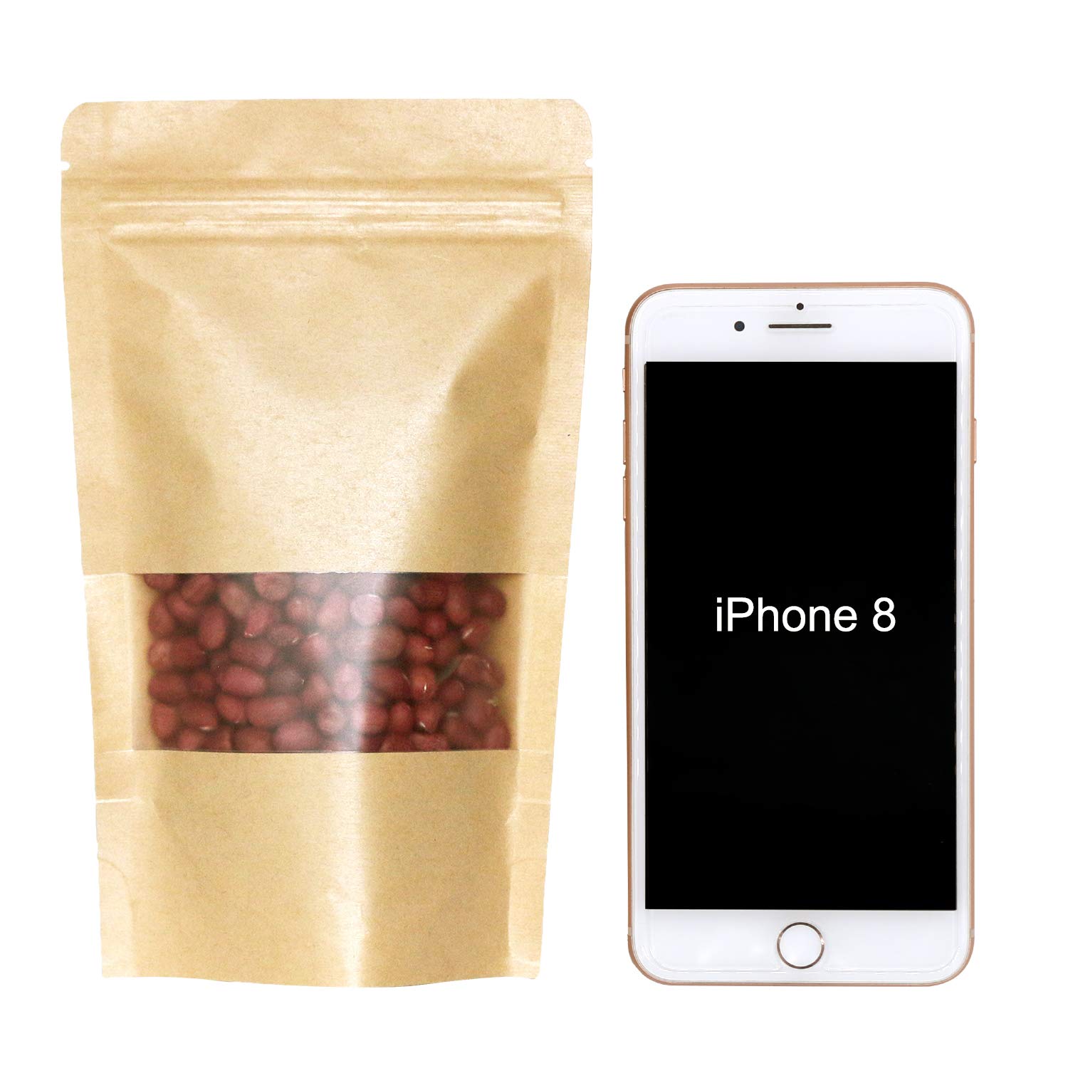 SumDirect Kraft Food Bags with Window - 50 Pack Resealable Stand Up Pouches, 4.7x7.8 Inches Zipper Bags for Coffee, Snacks & Dry Food Storage | Eco-Friendly Packaging for Home, Bakery & Retail Use