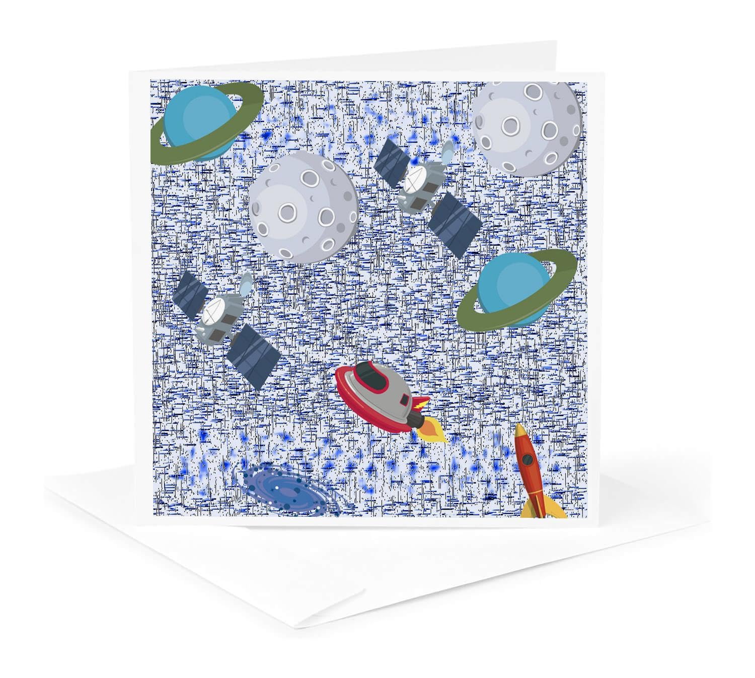 3D Rose Blue Outer Space and Planets Greeting Cards - 6x6 Inches, Set of 12 - Perfect for Birthday, Thank You, and Holiday Cards (gc_27917_2)