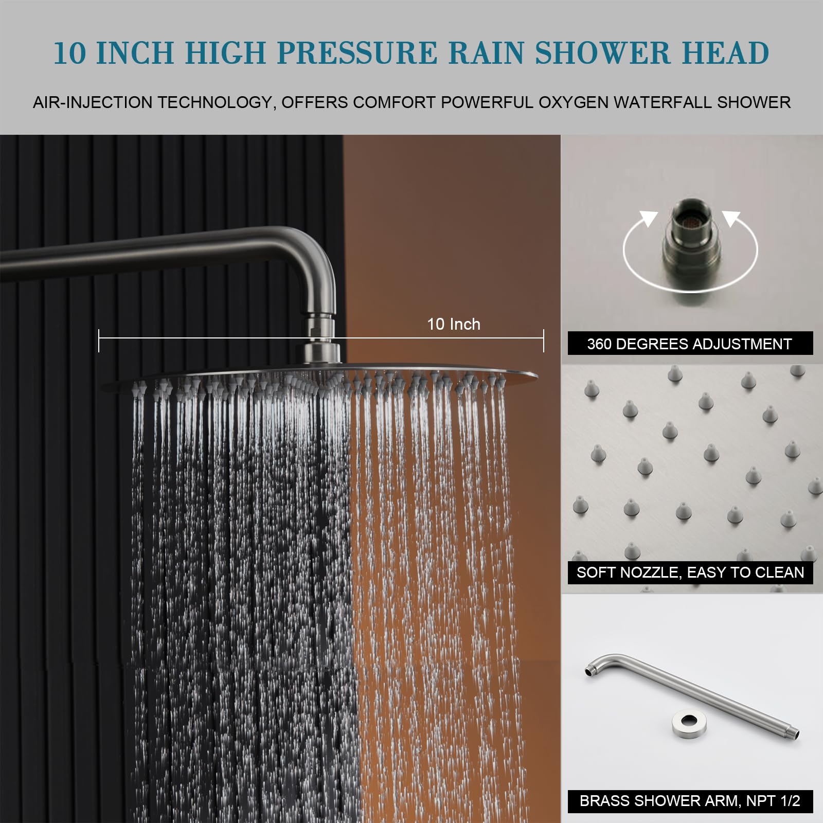 10 Inch Rain Shower Head with Handheld Spray - Premium Brass Valve Shower System in Brushed Nickel - Perfect for Modern Bathroom Renovation & Spa-Like Shower Experience