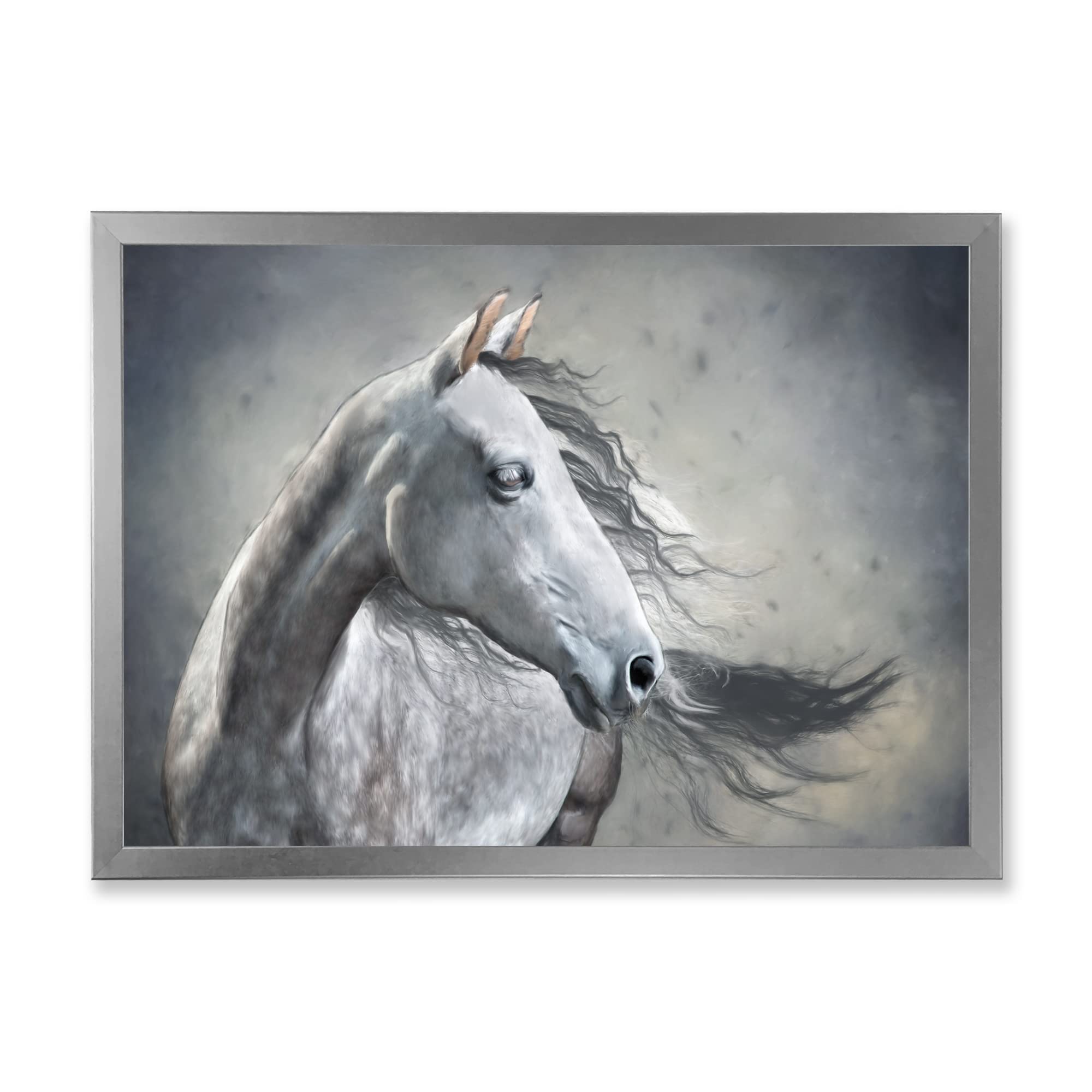 DesignQ Monochrome Wild Horse Portrait - Farmhouse Framed Wall Art Decor for Living Room, Bedroom & Office
