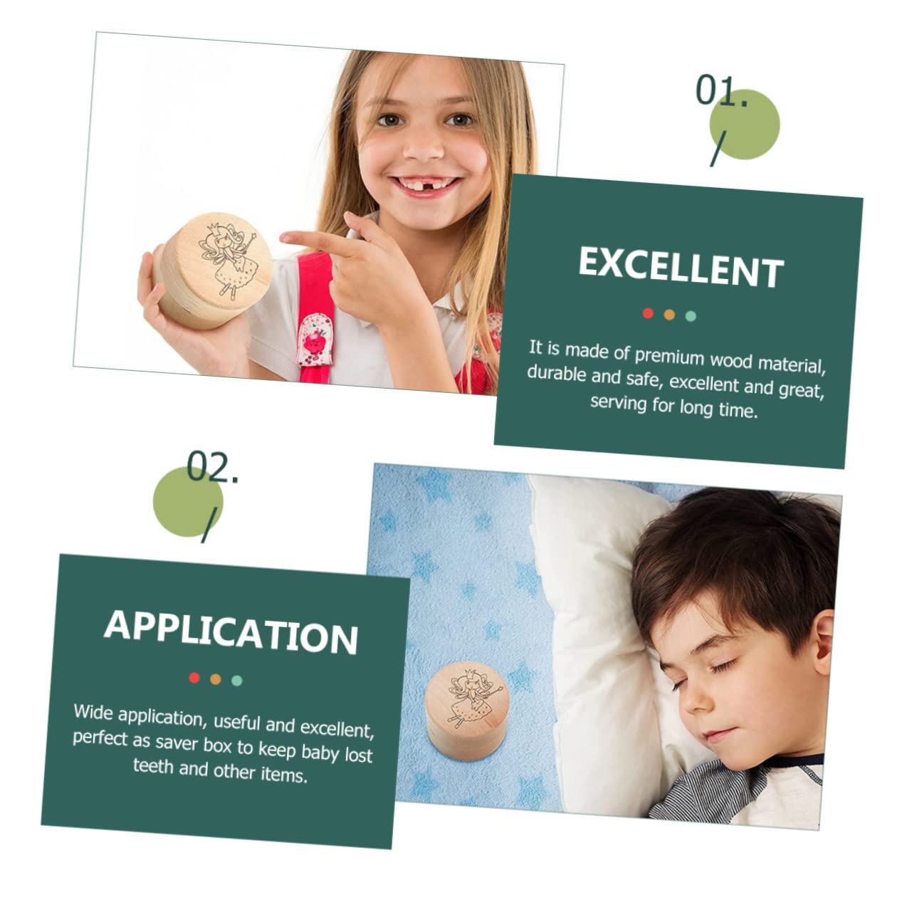 STOBAZA 2-Pack Wooden Tooth Fairy Box for Kids - Natural Khaki Tooth Holder Pillow with Storage Compartment | Perfect for Baby Teeth Keepsake, First Tooth Loss Milestone & Fairy Gift Exchange