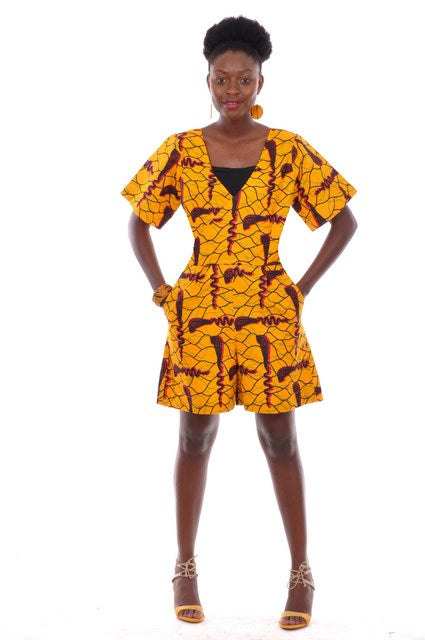 Golden Yellow Print Romper DP3744 - Stylish Baby Jumpsuit for Boys & Girls | Soft Cotton Summer Outfit for Playdates, Parties & Photo Shoots