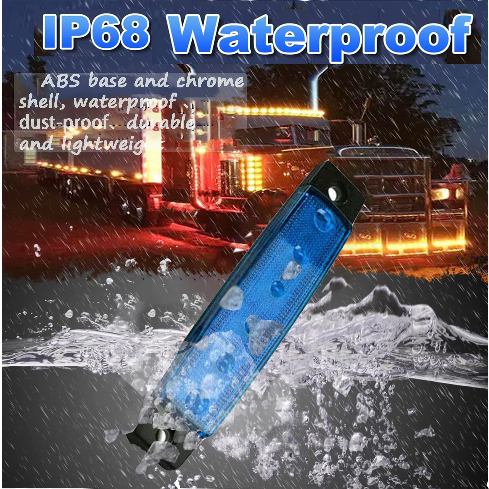 10pcs 3.8in LED Side Marker Lights, 12V Blue Front Rear Clearance Lights for Trucks & Trailers - Waterproof Tail Signal Parking Indicator Lights for Pickup RV Camper - Perfect for Night Driving & Vehicle Safety Enhancement