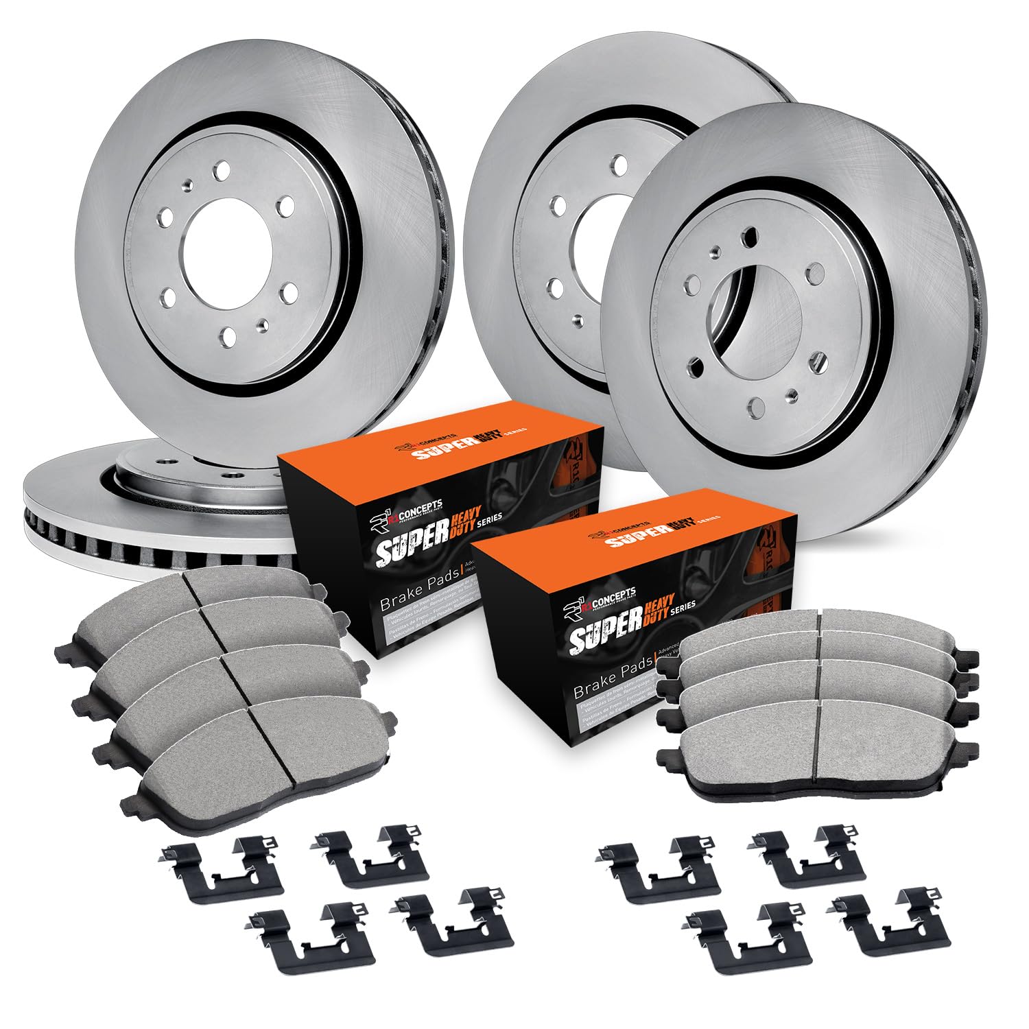 R1 Concepts Front & Rear Brake Pads and Rotors Kit - Semi-Metallic Brake Pads with Hardware (CEB.48018.44) | Perfect for Sedans, SUVs & Trucks | Improved Stopping Power & Performance