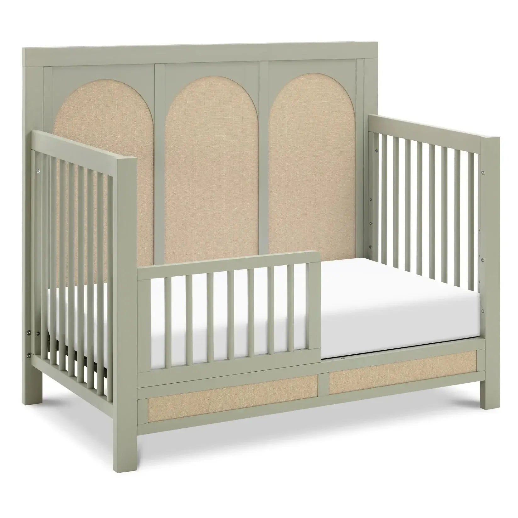 Namesake Eloise 4-in-1 Convertible Baby Crib - French Sage & Performance Sand Eco Weave | Nursery Furniture for Newborns to Toddlers | Safe & Stylish Modern Nursery Decor