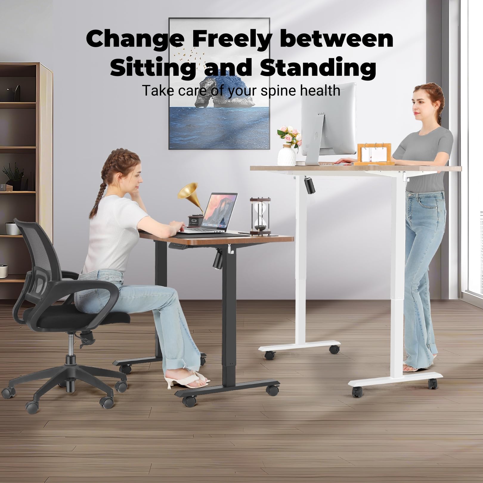 48 x 24 Inches Electric Standing Desk - Adjustable Height Sit Stand Desk with Memory Preset & Wheels, Oak Finish - Perfect for Home Office, Computer Workstation & Ergonomic Workspace Setup