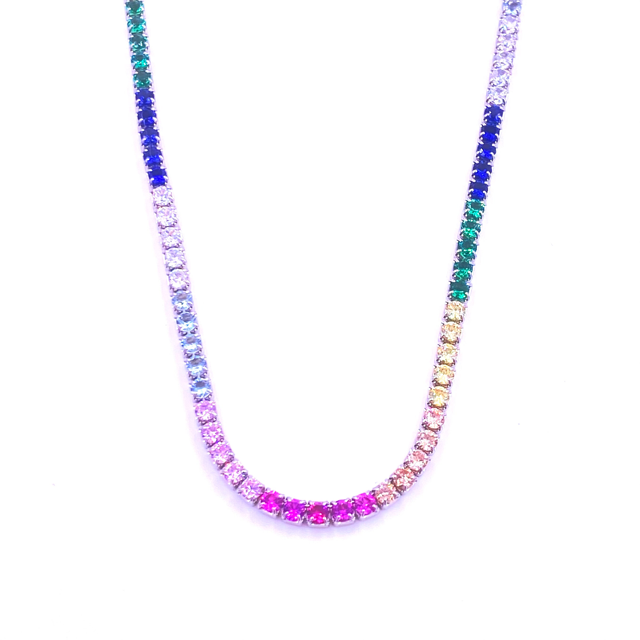 Ashley Gold Sterling Silver Rainbow CZ Eternity Necklace for Women - Elegant Cubic Zirconia Jewelry Gift for Anniversary, Birthday & Valentine's Day