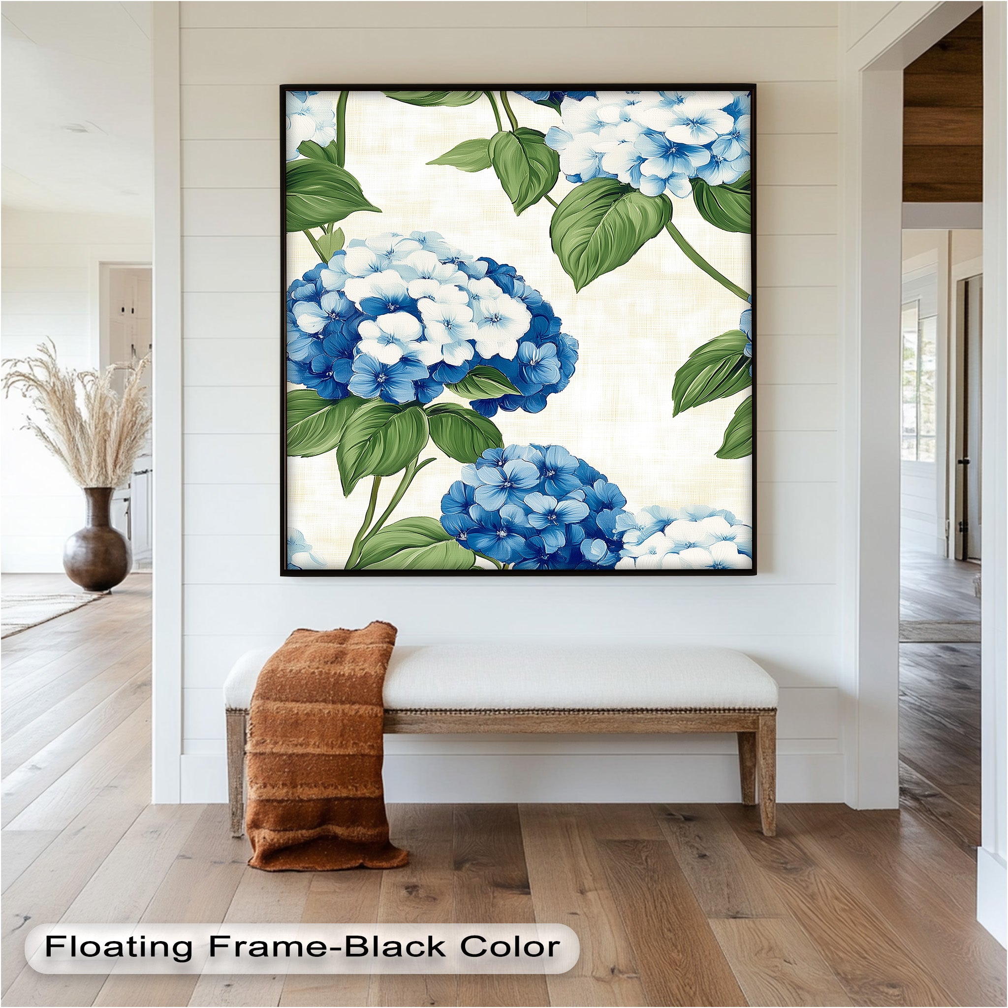 Blue and White Blooming Flower Oil Painting - Handmade Canvas Art for Home Decor, Living Room, Bedroom & Office Wall