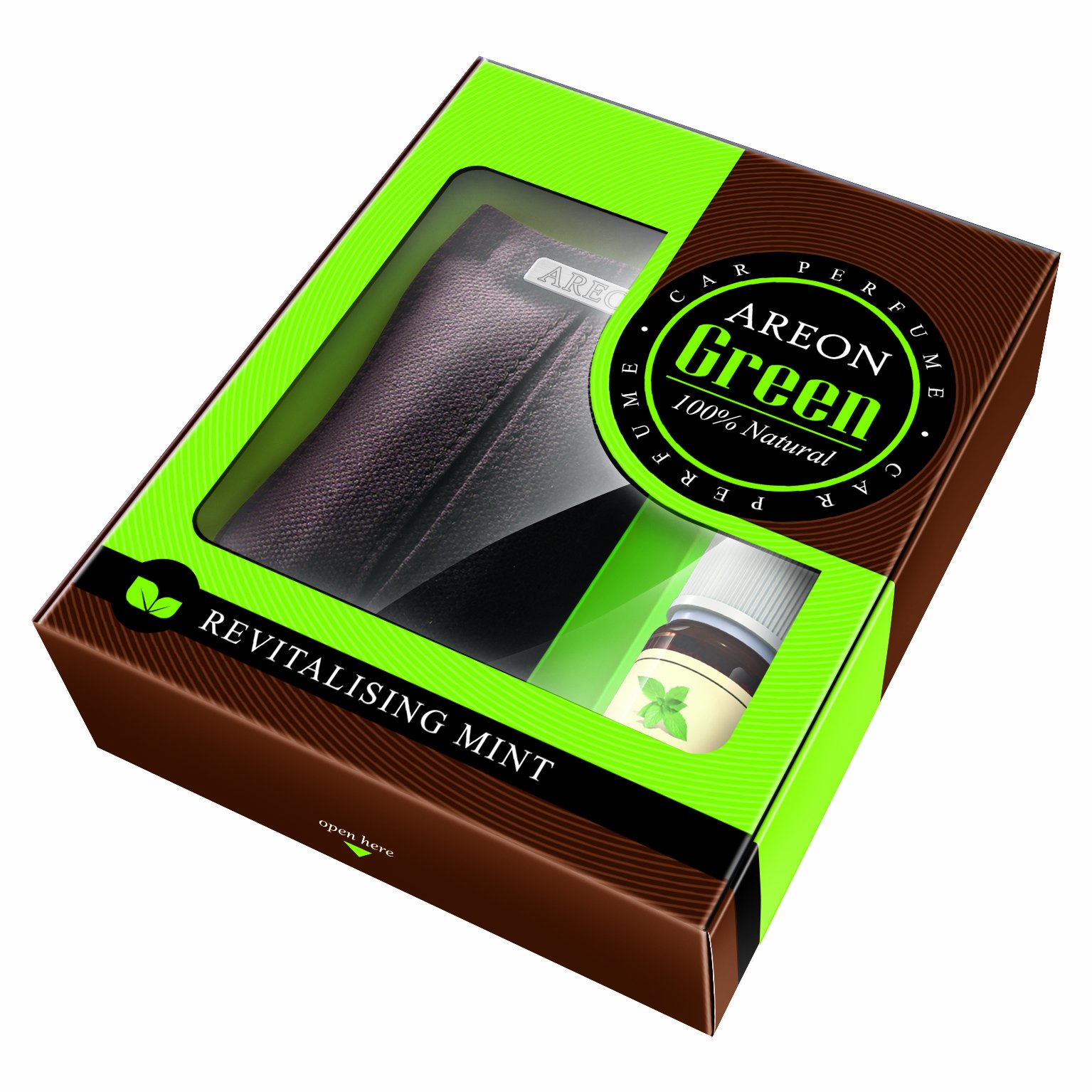 AREON Green 100% Natural Car & Home Air Freshener - Revitalizing Mint Scent | Long-Lasting Fragrance for Vehicles, Office & Living Spaces | Eco-Friendly Aroma Diffuser for Fresh & Clean Air