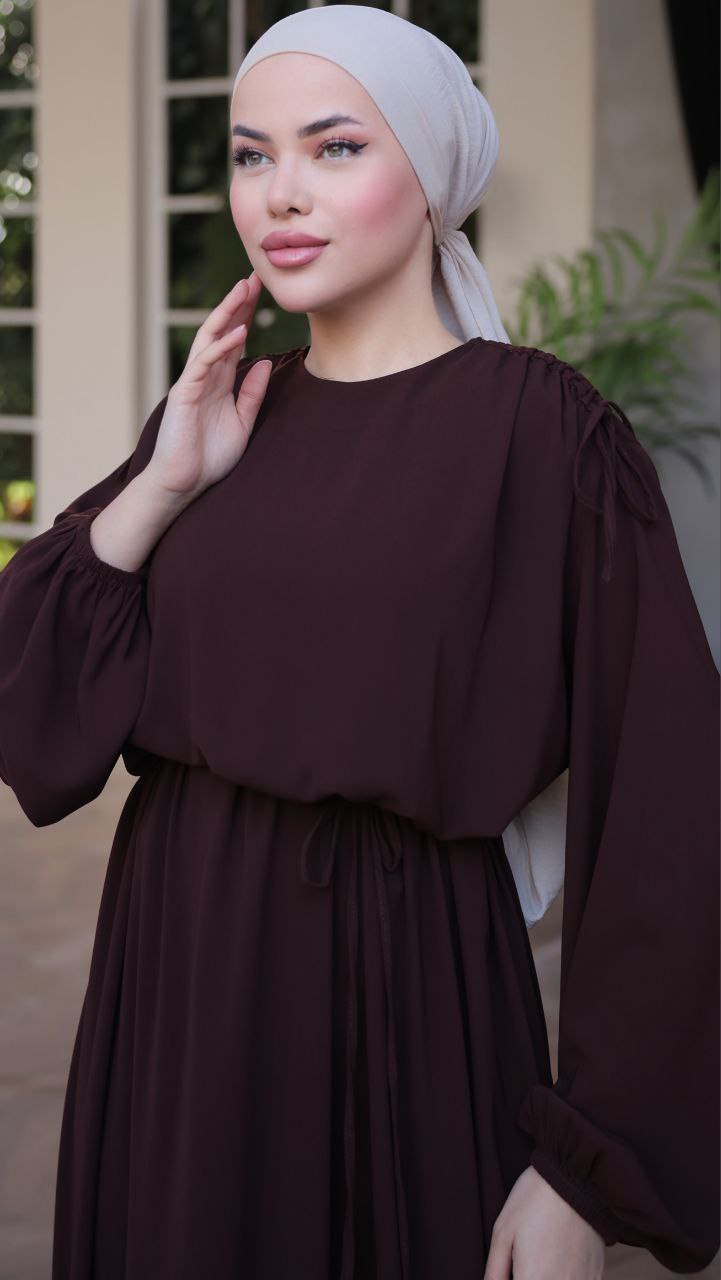Elegant Long Sleeve Gathered Shoulder Abaya Dress for Women - Modest Islamic Prayer Dress for Mosque, Eid & Special Occasions