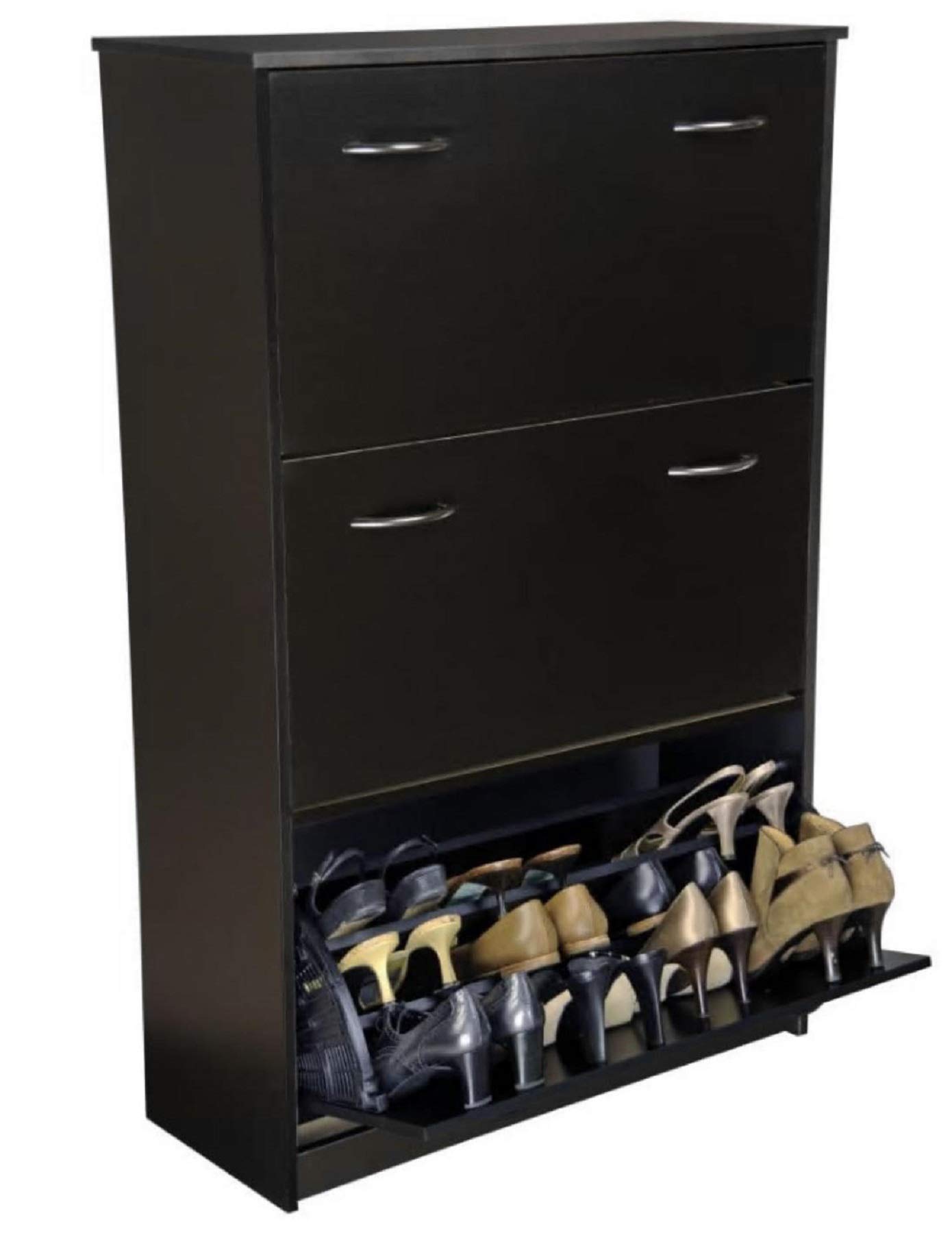 Venture Horizon Stackable Triple Shoe Cabinet Organizer - Black Shoe Storage for Closet, Entryway & Mudroom Organization
